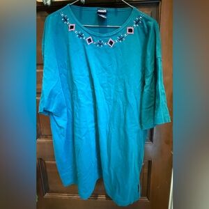 Honors Teal Embellished Women’s Plus Size 22W Top